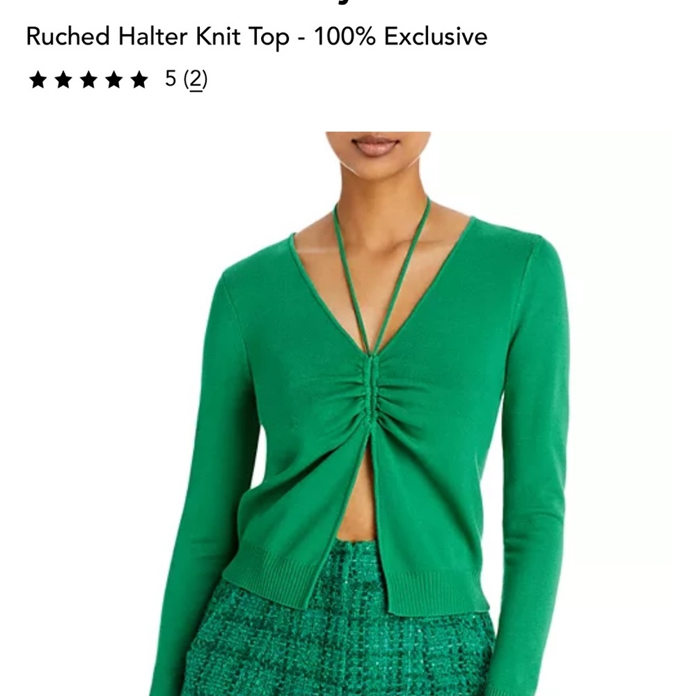 Aqua x Maeve Reilly Green Ruched Halter Knit Top